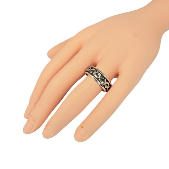 VTG Wheeler Sterling Silver Swirl Band Ring SZ 8.5 925 Diamond Cut Oxidized Mens - Picture 2 of 16